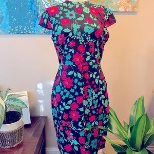 Floral Exposed Zipper Midi Dress